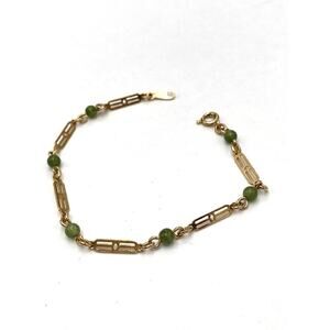 AVON Bracelet Gold Tone Green Plastic Beads Vintage Estate 6.75”